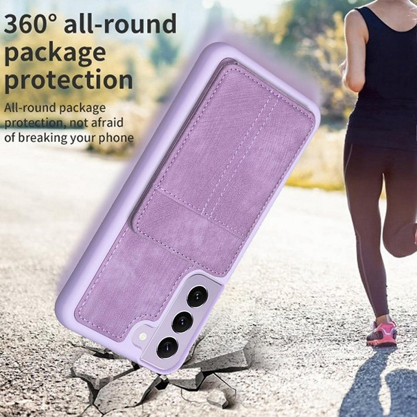 For Samsung Galaxy S21 5G BF28 Frosted Card Bag Phone Case with Holder(Purple)