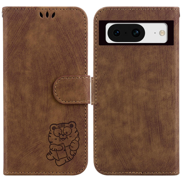 For Google Pixel 8 Little Tiger Embossed Leatherette Phone Case(Brown)