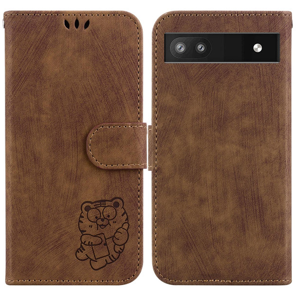 For Google Pixel 6a Little Tiger Embossed Leatherette Phone Case(Brown)