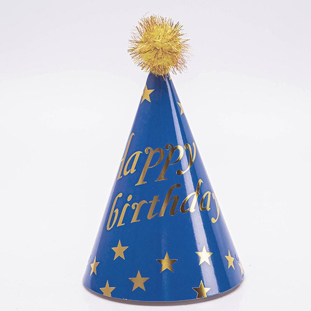10 PCS Hairy Ball Birthday Paper Hat Crown Birthday Cake Hat Party Decoration(Golden Orb Blue Star)