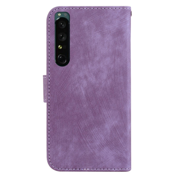 For Sony Xperia 1 IV Little Tiger Embossed Leatherette Phone Case(Purple)