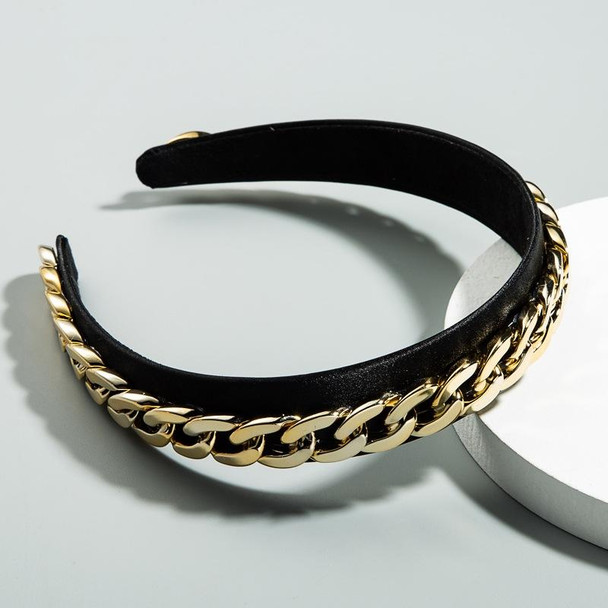 2 PCS Decorative Wide-brimmed Headband With Fabric Chain(Black)