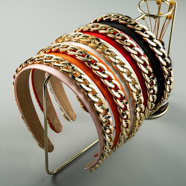 2 PCS Decorative Wide-brimmed Headband With Fabric Chain(Orange)