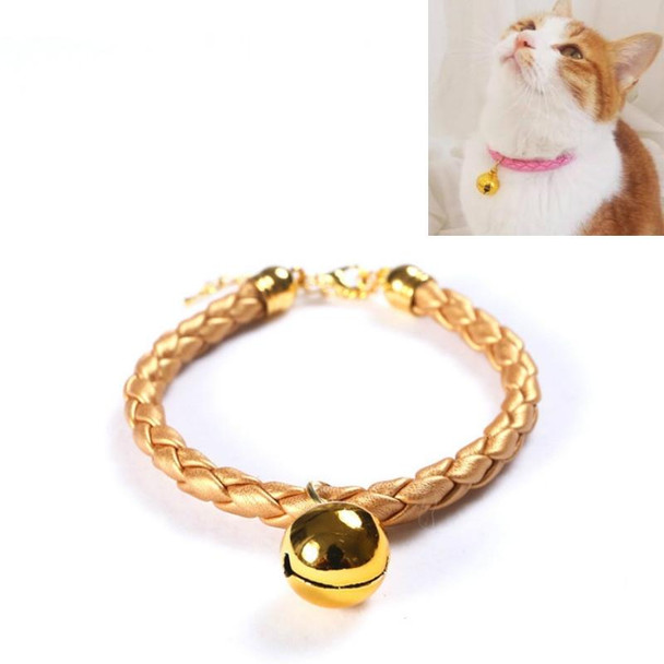 4 PCS Prepared PU Leatherette Adjustable Pet Bell Collar Cat Dog Rabbit Simple Collar Necklace, Size:M 25-30cm(Gold)