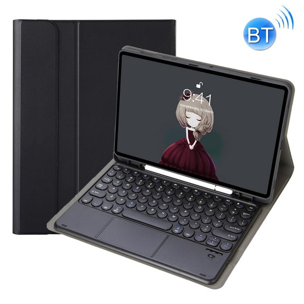 YA102B-A Detachable Lambskin Texture Round Keycap Bluetooth Keyboard Leather Tablet Case with Touch Control & Pen Slot & Stand - iPad 10.2 (2020) & (2019) / Air 3 10.5 inch / Pro 10.5 inch(Black)