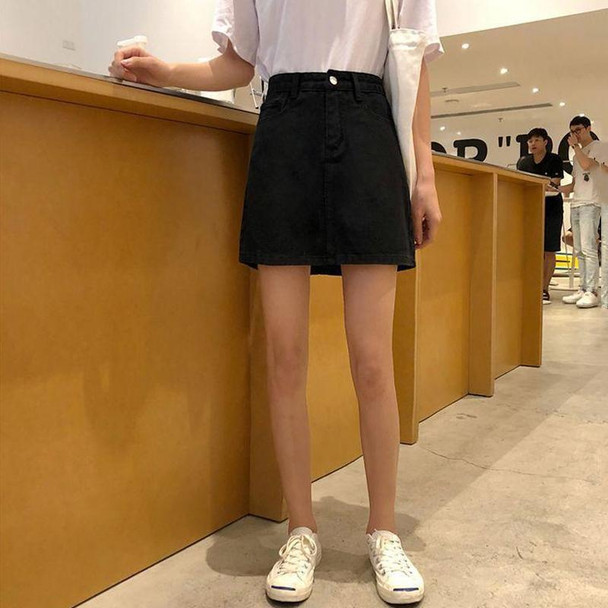 Women Slim Half-Body Skirt A-Type Package Hip Denim Short Skirt, Size: L(Black)