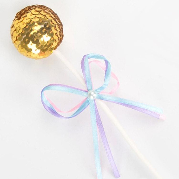 Ribbon Bow Sequin Ball Cake Party Dessert Inserted Card(Gold)