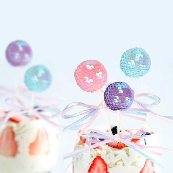 Ribbon Bow Sequin Ball Cake Party Dessert Inserted Card(Gold)