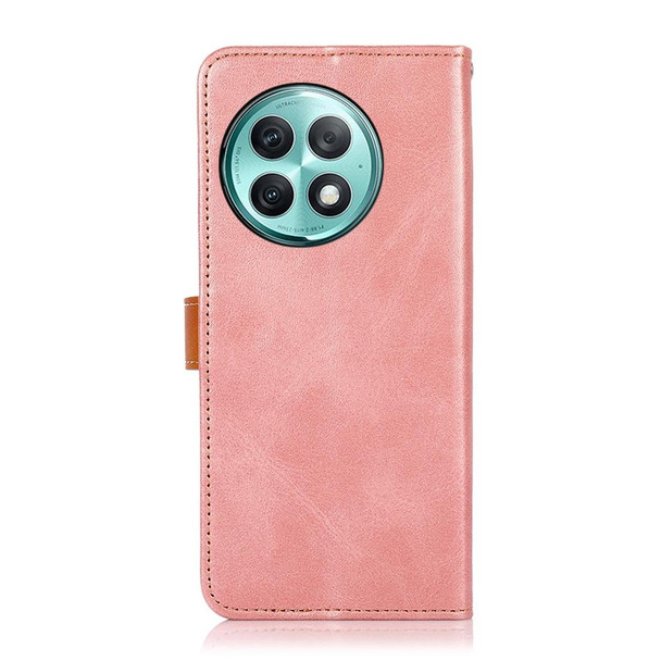 For OnePlus Ace 2 Pro KHAZNEH Dual-color Cowhide Texture Flip Leatherette Phone Case(Rose Gold)