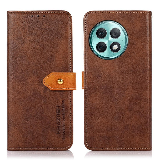 For OnePlus Ace 2 Pro KHAZNEH Dual-color Cowhide Texture Flip Leatherette Phone Case(Brown)