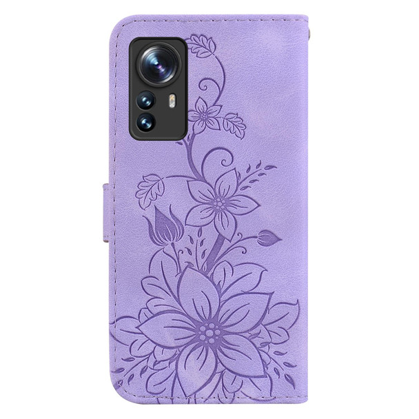 For Xiaomi 12 / 12X Lily Embossed Leather Phone Case(Purple)