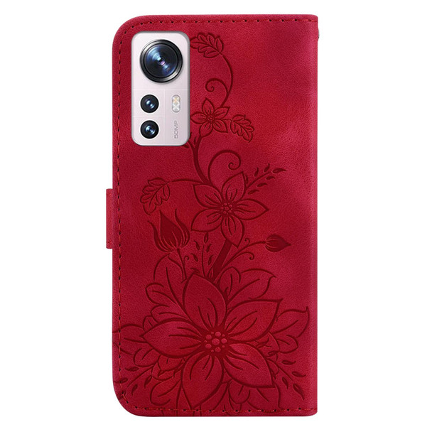 For Xiaomi 12 Pro Lily Embossed Leather Phone Case(Red)