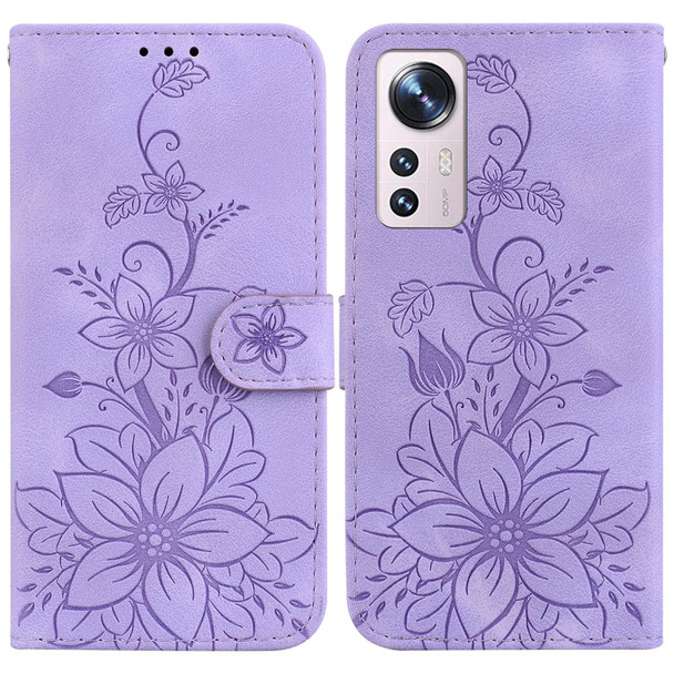 For Xiaomi 12 Pro Lily Embossed Leather Phone Case(Purple)