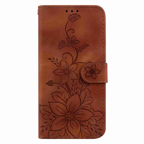 For Xiaomi Redmi 12 Lily Embossed Leather Phone Case(Brown)