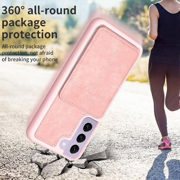 For Samsung Galaxy S21 5G BF28 Frosted Card Bag Phone Case with Holder(Pink)