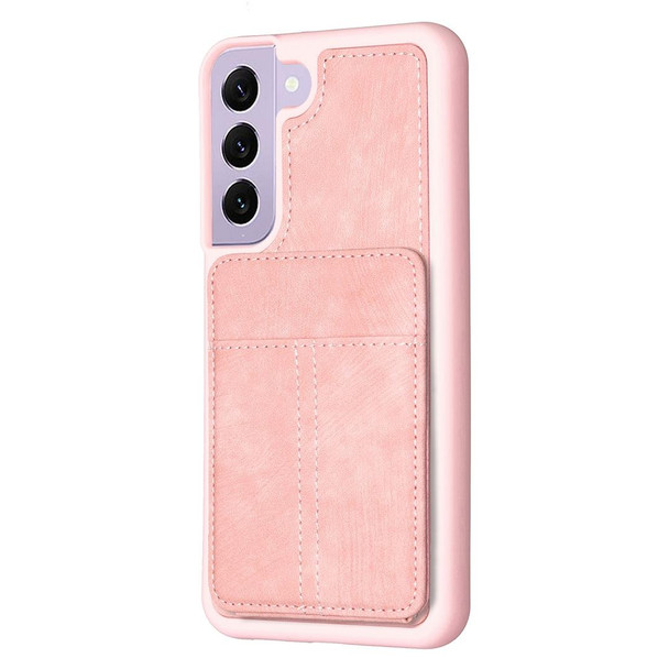 For Samsung Galaxy S21 5G BF28 Frosted Card Bag Phone Case with Holder(Pink)