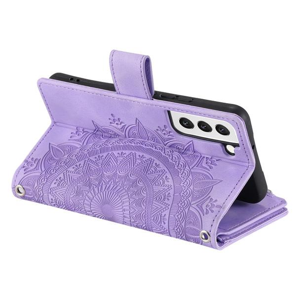 For Samsung Galaxy S22 5G Multi-Card Totem Zipper Leatherette Phone Case(Purple)