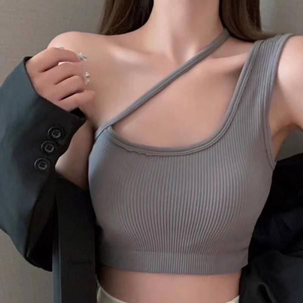 Bustier Camisole Ladies Sports Top With Chest Pads, Size: For 40-70kg(Dark Gray)