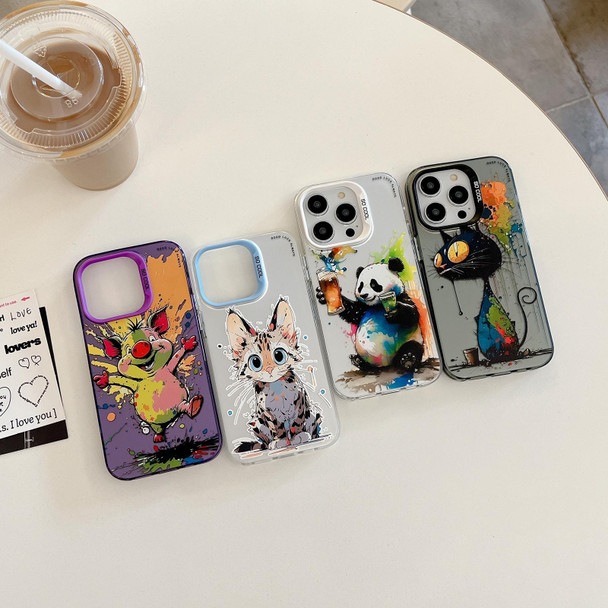 For iPhone 15 Pro Animal Pattern Oil Painting Series PC + TPU Phone Case(Tattered Bear)