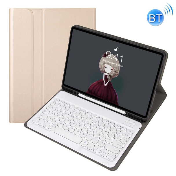 YA102B Detachable Lambskin Texture Round Keycap Bluetooth Keyboard Leather Tablet Case with Pen Slot & Stand - iPad 10.2 (2020) & (2019) / Air 3 10.5 inch / Pro 10.5 inch(Gold)