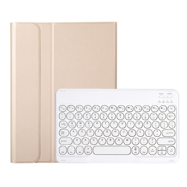 YA102B Detachable Lambskin Texture Round Keycap Bluetooth Keyboard Leather Tablet Case with Pen Slot & Stand - iPad 10.2 (2020) & (2019) / Air 3 10.5 inch / Pro 10.5 inch(Gold)