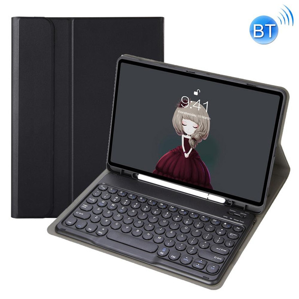 YA102B Detachable Lambskin Texture Round Keycap Bluetooth Keyboard Leather Tablet Case with Pen Slot & Stand - iPad 10.2 (2020) & (2019) / Air 3 10.5 inch / Pro 10.5 inch(Black)