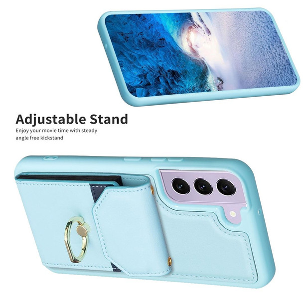 For Samsung Galaxy S21+ 5G BF29 Organ Card Bag Ring Holder Phone Case(Blue)