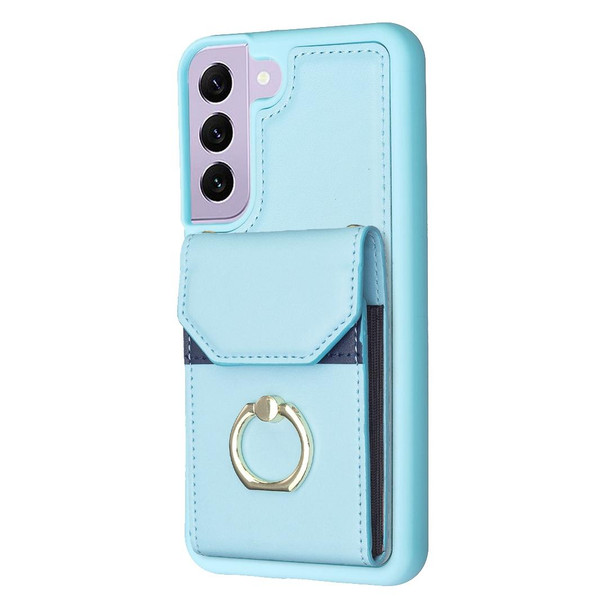 For Samsung Galaxy S21+ 5G BF29 Organ Card Bag Ring Holder Phone Case(Blue)