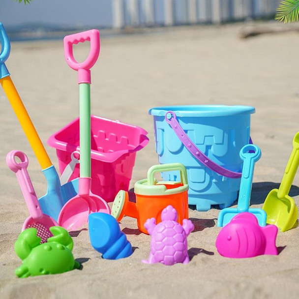 13pcs/Set Children Beach Toys Set Large Sand Shovel Bucket Sand Digging Tools Hourglass, Color: Blue Square Castle