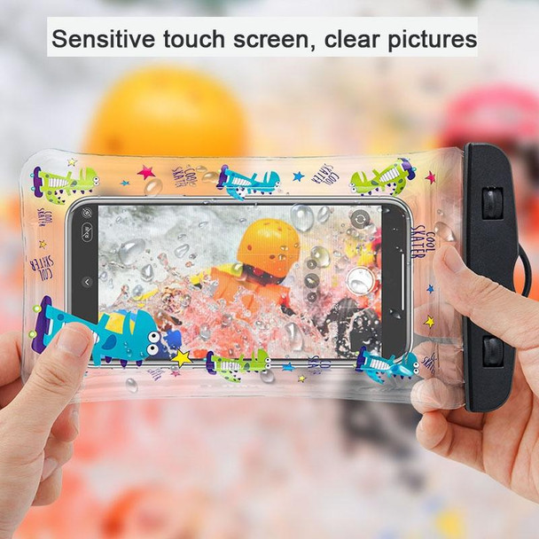 Mobile Phone Waterproof Bag Touch Screen Swimming and Diving Case(Skateboard Dinosaur)