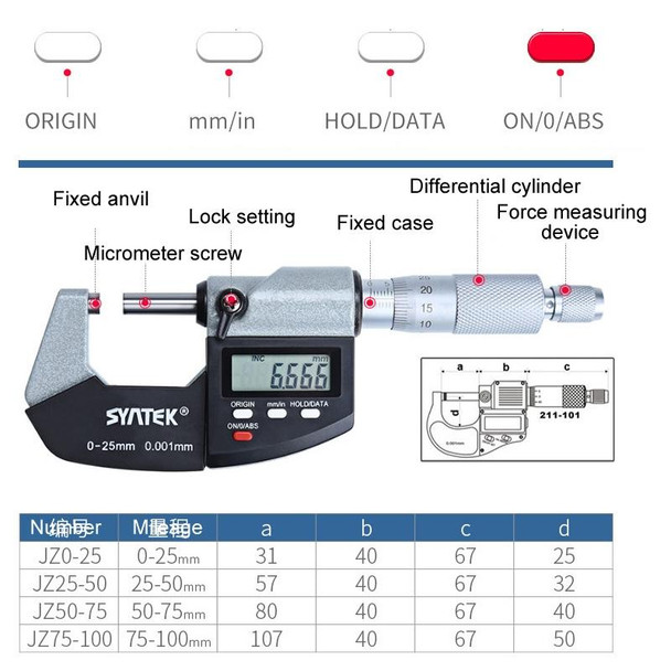 Digital Display Outer Diameter Micrometer 0.001mm High Precision Electronic Spiral Micrometer Thickness Gauge, Model:25-50mm