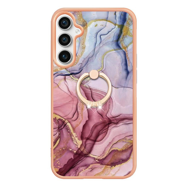 For Samsung Galaxy S23 FE 5G Electroplating Marble Dual-side IMD Phone Case with Ring(Rose Red 014)