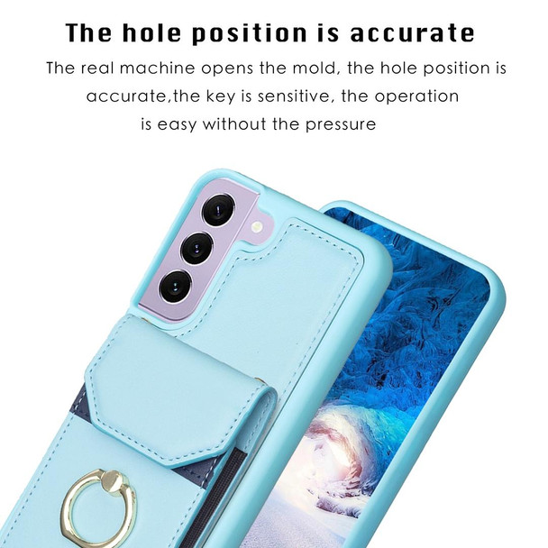 For Samsung Galaxy S22+ 5G BF29 Organ Card Bag Ring Holder Phone Case(Blue)