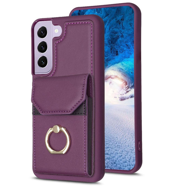 For Samsung Galaxy S21 5G BF29 Organ Card Bag Ring Holder Phone Case(Dark Purple)