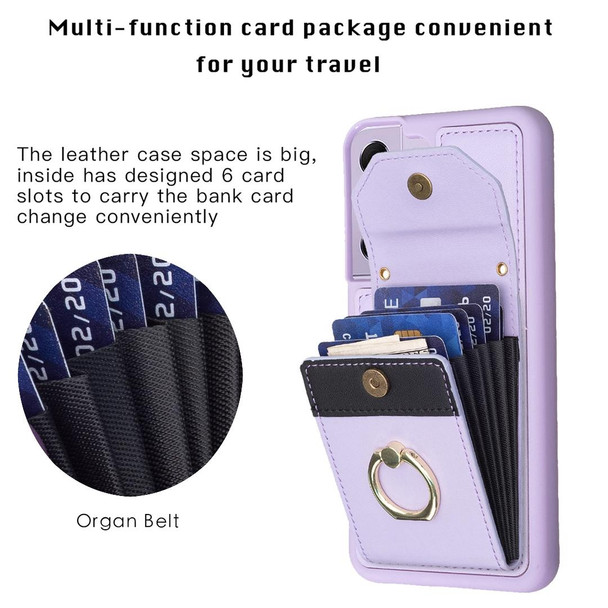 For Samsung Galaxy S21 5G BF29 Organ Card Bag Ring Holder Phone Case(Purple)