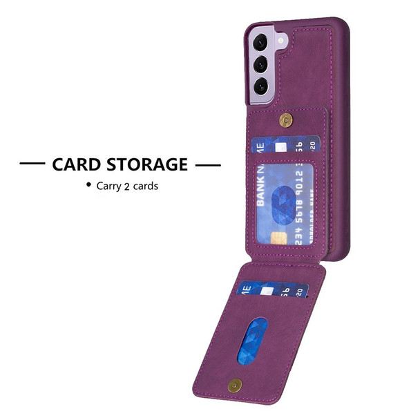For Samsung Galaxy S21 5G BF28 Frosted Card Bag Phone Case with Holder(Dark Purple)