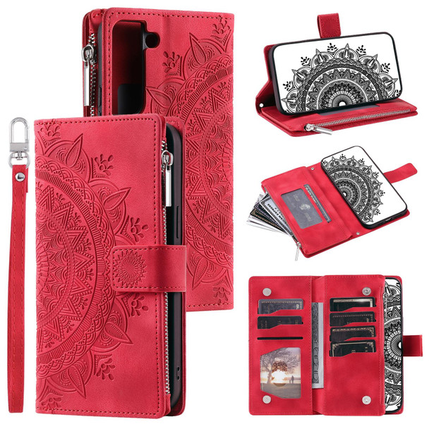 For Samsung Galaxy S22 5G Multi-Card Totem Zipper Leatherette Phone Case(Red)