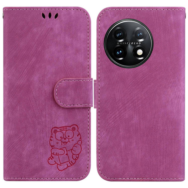 For OnePlus 11 Little Tiger Embossed Leatherette Phone Case(Rose Red)