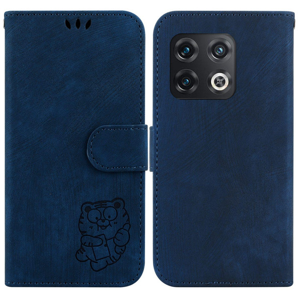 For OnePlus 10 Pro 5G Little Tiger Embossed Leatherette Phone Case(Dark Blue)