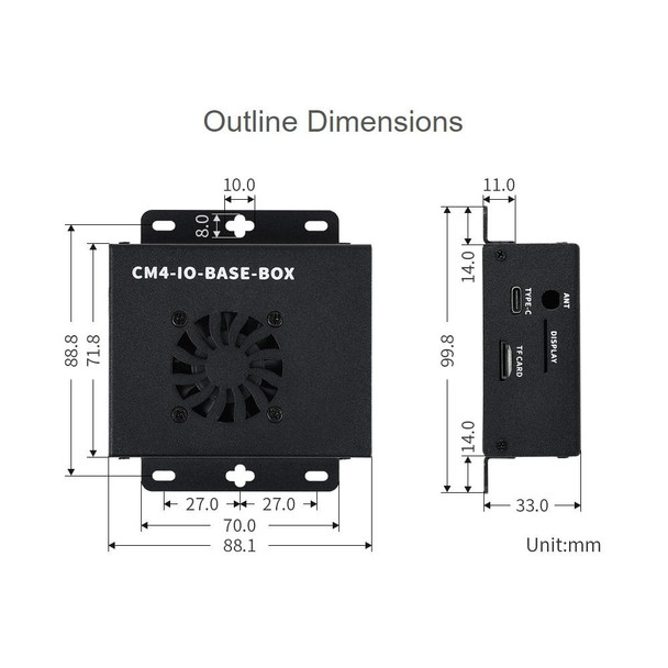 Waveshare Mini IO Board Lite Ver Mini-Computer Base Box with Metal Case & Cooling Fan for Raspberry Pi CM4(US Plug)