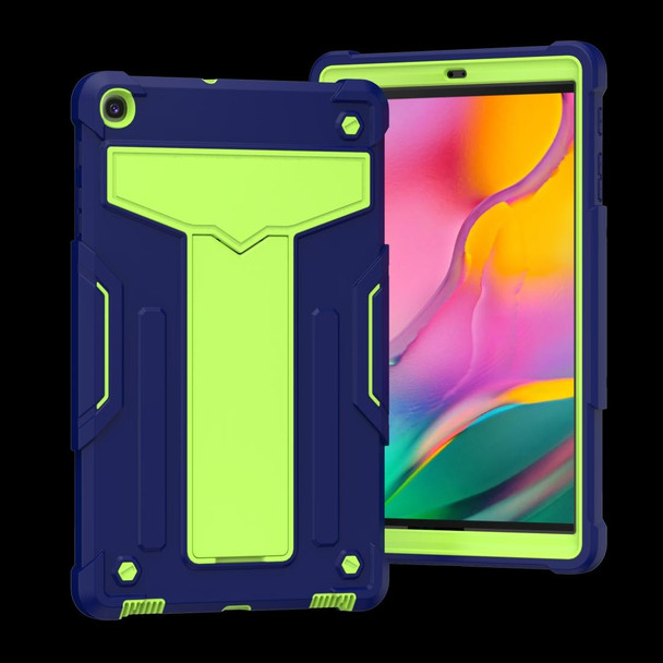 For Samsung Galaxy Tab A8.4 (2020) T307 T-shaped Bracket Contrast Color Shockproof PC + Silicone Flat Protective Case(Navy+Green)