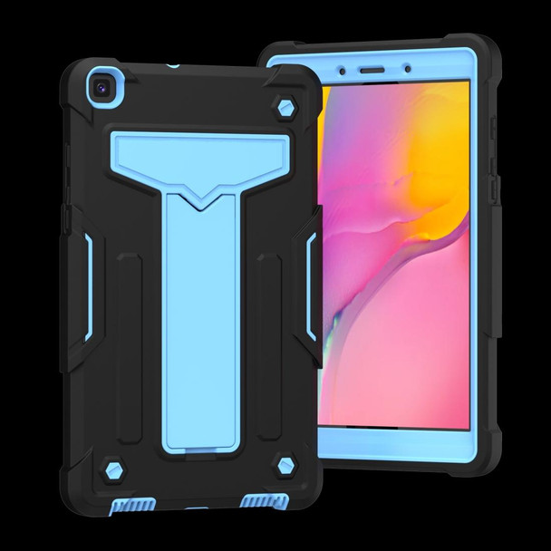 For Samsung Galaxy Tab A8.0 (2019) T290 T-shaped Bracket Contrast Color Shockproof PC + Silicone Flat Protective Case(Black+Blue)