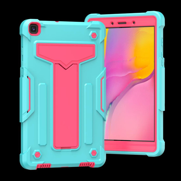 For Samsung Galaxy Tab A8.0 (2019) T290 T-shaped Bracket Contrast Color Shockproof PC + Silicone Flat Protective Case(Mint Green+Rose Red)