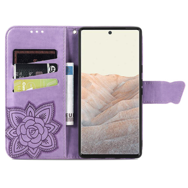 Google Pixel 6 Butterfly Love Flowers Embossed Horizontal Flip Leather Case with Holder & Card Slots & Wallet & Lanyard(Light Purple)