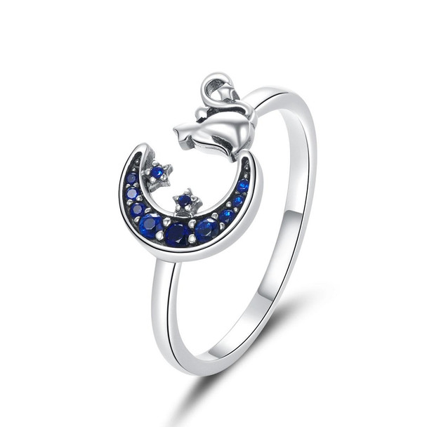 S925 Sterling Silver Moon Cat Women Open Ring