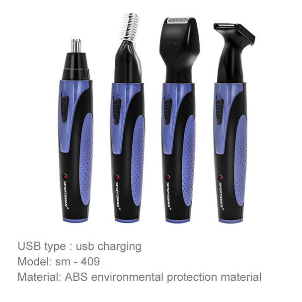 SPORTSMAN Four-in-one USB Rechargeable Ear Nose Trimmer Beard Face Shaver Eyebrows Hair Trimmer For Men(blue USB type)