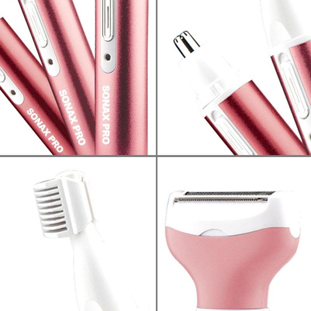 220V 3 In 1  Water Proof Rechargeable Vibrissa Eyebrows Trimmer Body Hair Denuding Machine Set, EU Plug(Pink)