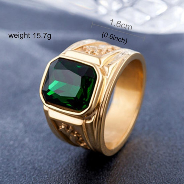 Retro Square Gemstone Carved Dragon Totem Signet Titanium Steel Ring for Men, US Size: 12, Diameter: 21.5mm, Perimeter: 67.5mm(Green)