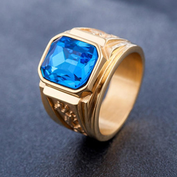Retro Square Gemstone Carved Dragon Totem Signet Titanium Steel Ring for Men, US Size: 12, Diameter: 21.5mm, Perimeter: 67.5mm(Baby Blue)