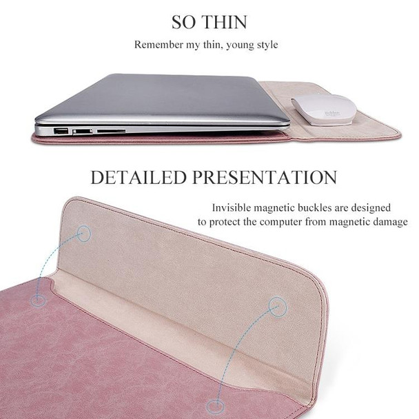 PU01S PU Leather Horizontal Invisible Magnetic Buckle Laptop Inner Bag for 15.4 inch laptops, with Small Bag (Pink)